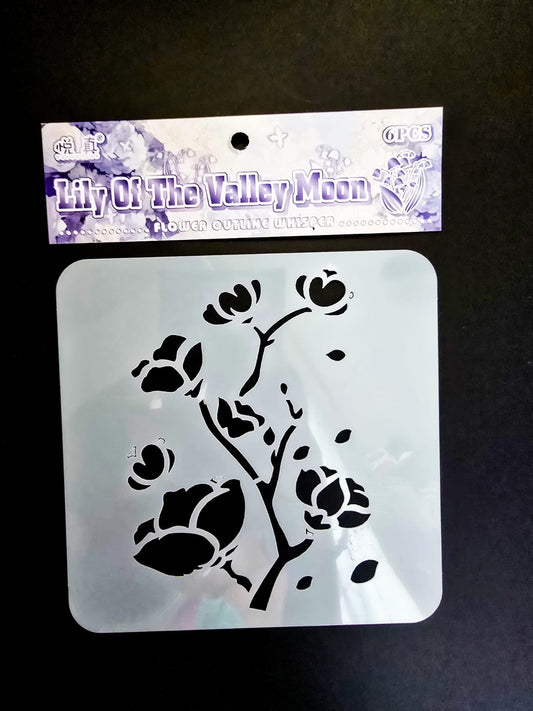 #16 HKDY-4-03 | Lily Of The Valley Moon Stencil | Flower Outline Whisper Stencil |