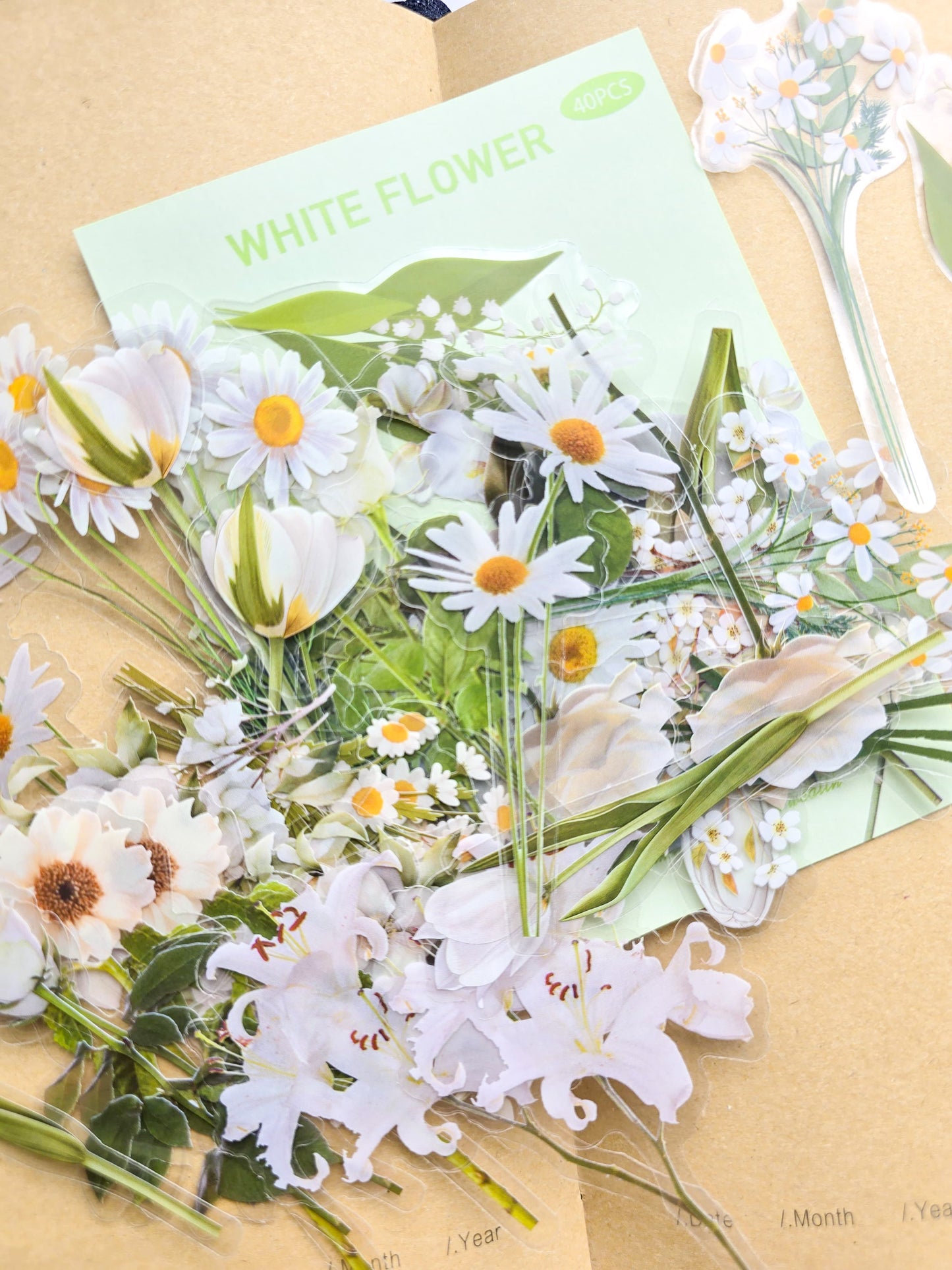 B70-1 |Aesthetics White Flower Sticker| PET |Pre cut Sticker 40pcs |