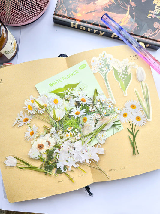 B70-1 |Aesthetics White Flower Sticker| PET |Pre cut Sticker 40pcs |