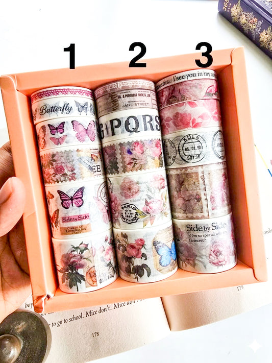 XM-JD3212 | Flower Series Vintage Washi Tape Set By Crafty Cuddle, Featuring 6pcs Set