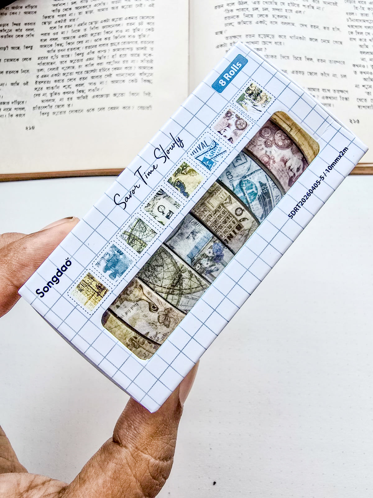 SDRT4055 | Vintage Washi Tape Box Featuring Retro Travel And Newspaper Print Designs 10mm*2m 8 Washi Tape |
