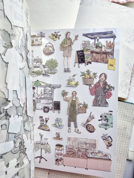 QYSHL-403 TEA PARTY LOG| Lifestyle Girl Pet Sticker Book| Comfortable Life Dairy Brown Theme|167*235mm 20 Pcs