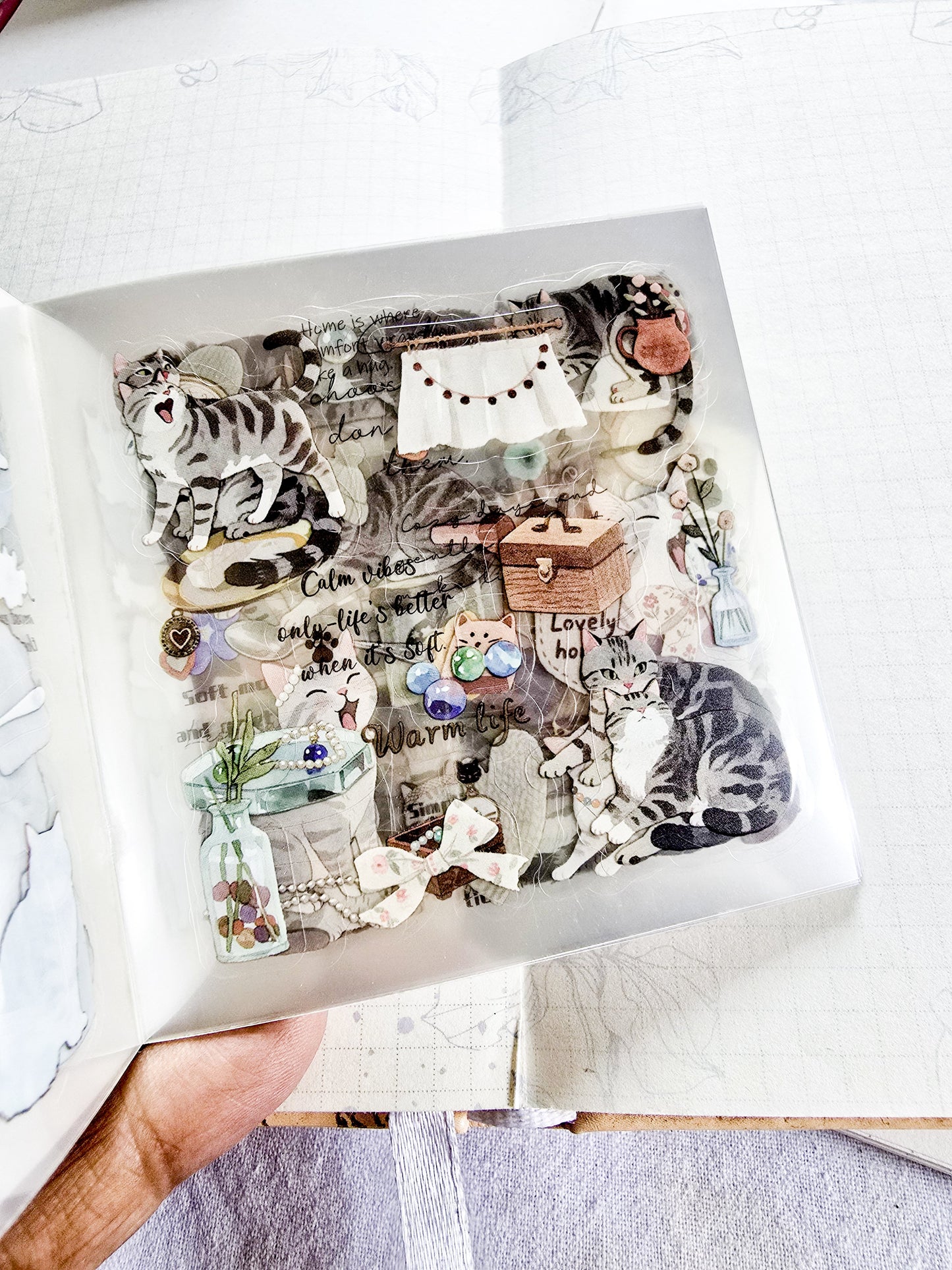 MRZYT-401 |20-Sheet PET Pet Theme Sticker Books Featuring Die-Cut Grey  Cat Designs | 80*80mm .