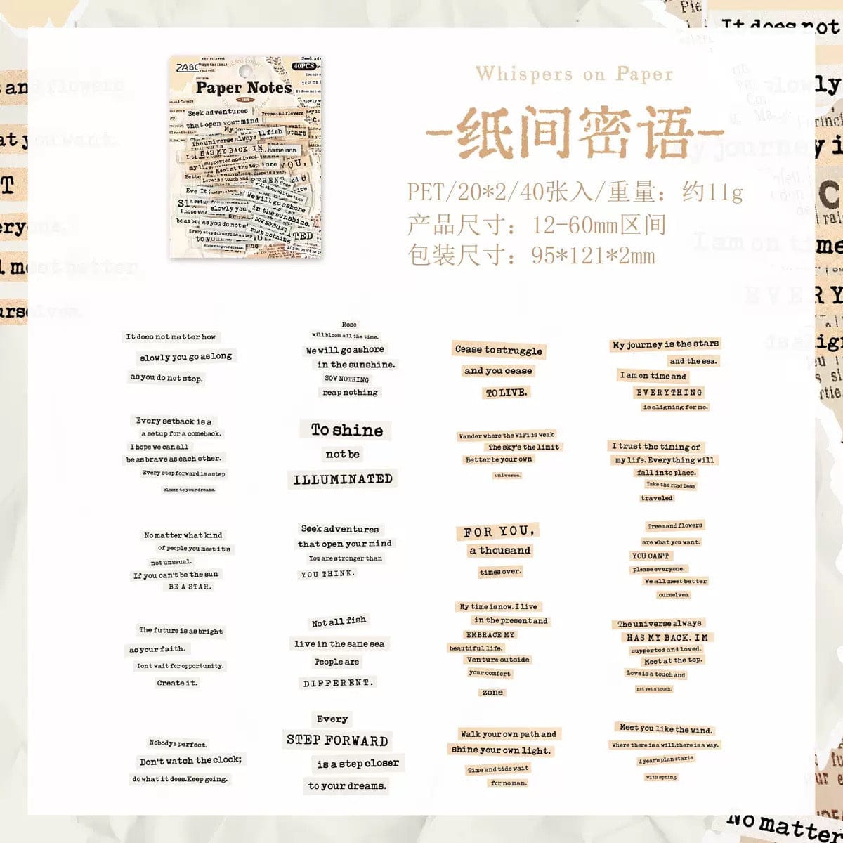| 40Pcs English Text Theme PET Stickers |