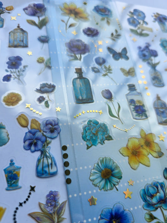XYHX-404 | Blue Sapphire Sparkle flower Asthetic| PET |Sticker | 150*60mm