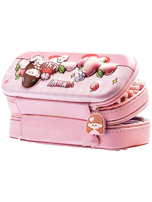KBX-1062B |  Yummy Girl |
Double Layer Space Pencil Case,3D Cover  Pencil Zipper Pouch Bag,Compass School Kids Stylish Pen Holder Stationery Box |