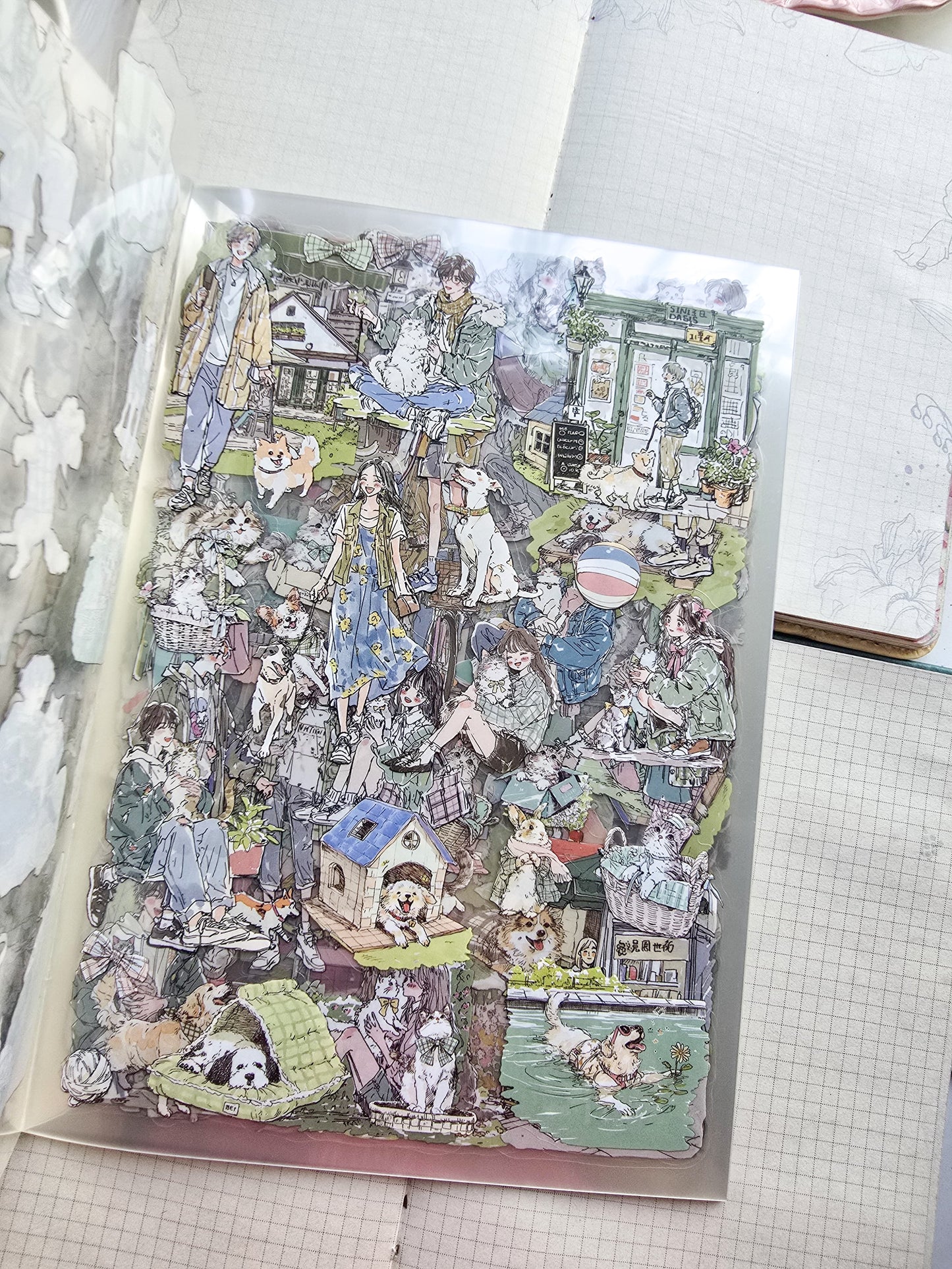 QYSHL-401 PLUSH MINT| Lifestyle Girl Pet Sticker Book| Comfortable Life Dairy Green Theme|167*235mm 20 Pcs