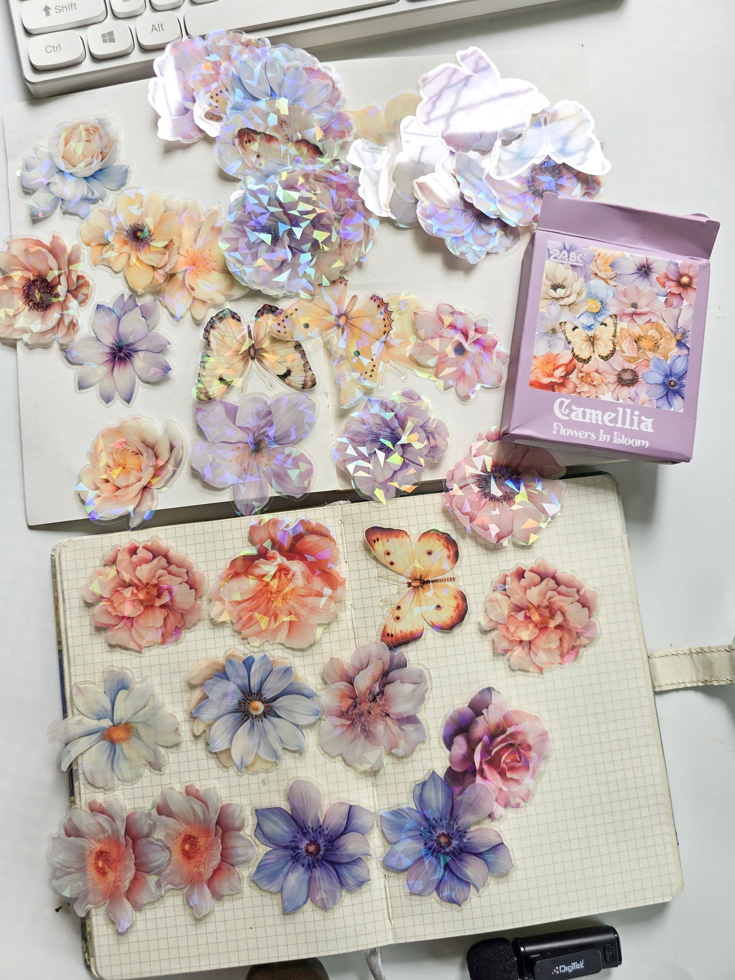 FHRY-603 | Camellia Flowers In Bloom PET Sticker  | 60pcs Sticker