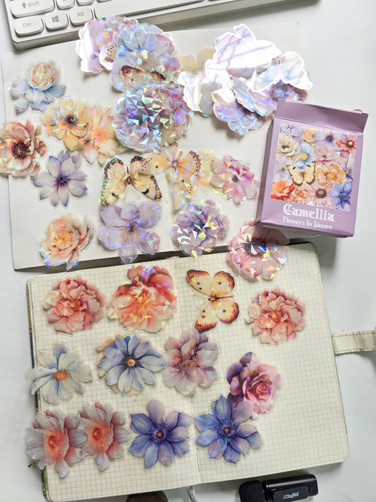 FHRY-603 | Camellia Flowers In Bloom PET Sticker  | 60pcs Sticker