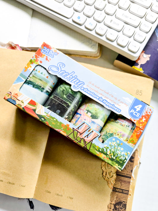 QQJG-201 | Branded Seeking Adventure In Happiness washi Tape | Rolls Are Designed For Journaling Scrapbooking  And DIY Crafts |