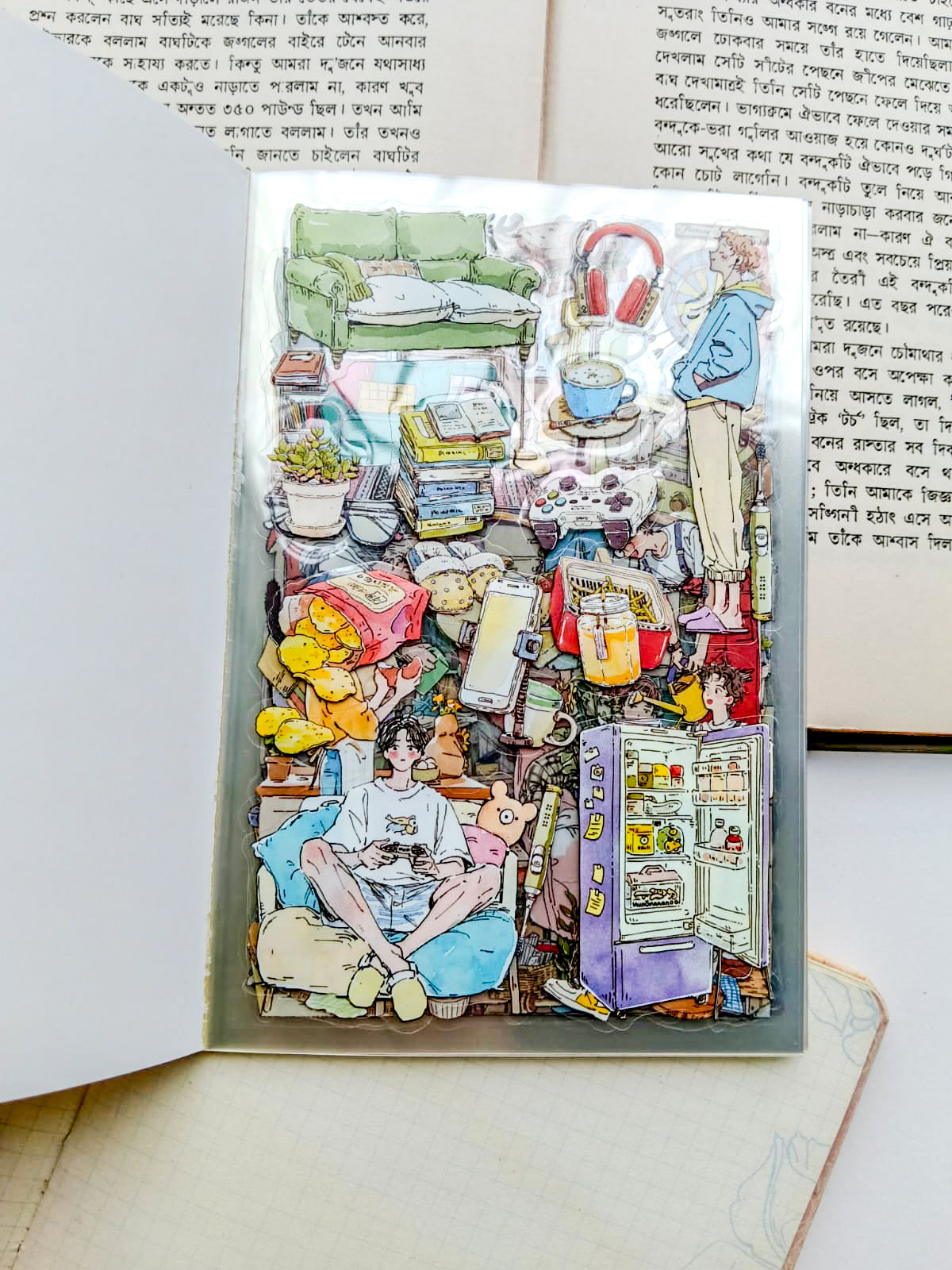 SHBJL-404 | Half A Day Off Character Sticker Book Over 400 Aesthetic PET Sticker daily-life themed | 100* 150mm 20Pcs