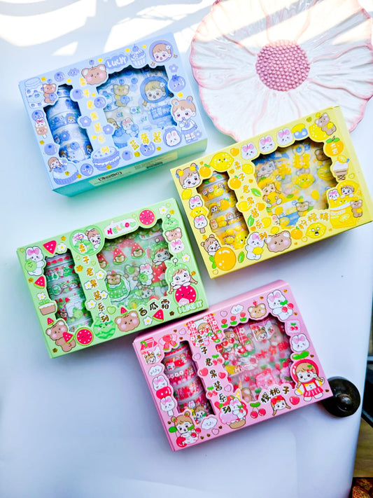 KQ-22401 | Kawaii Washi Tape & Kawaii Sticker Box Set | Waterproof Transparent PET Washi & Sticker |