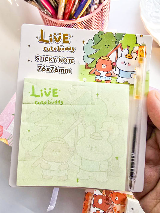 A02-15 | Cute Bear Sticky Notes Pad With Pen | 76×76mm | 1pc Random