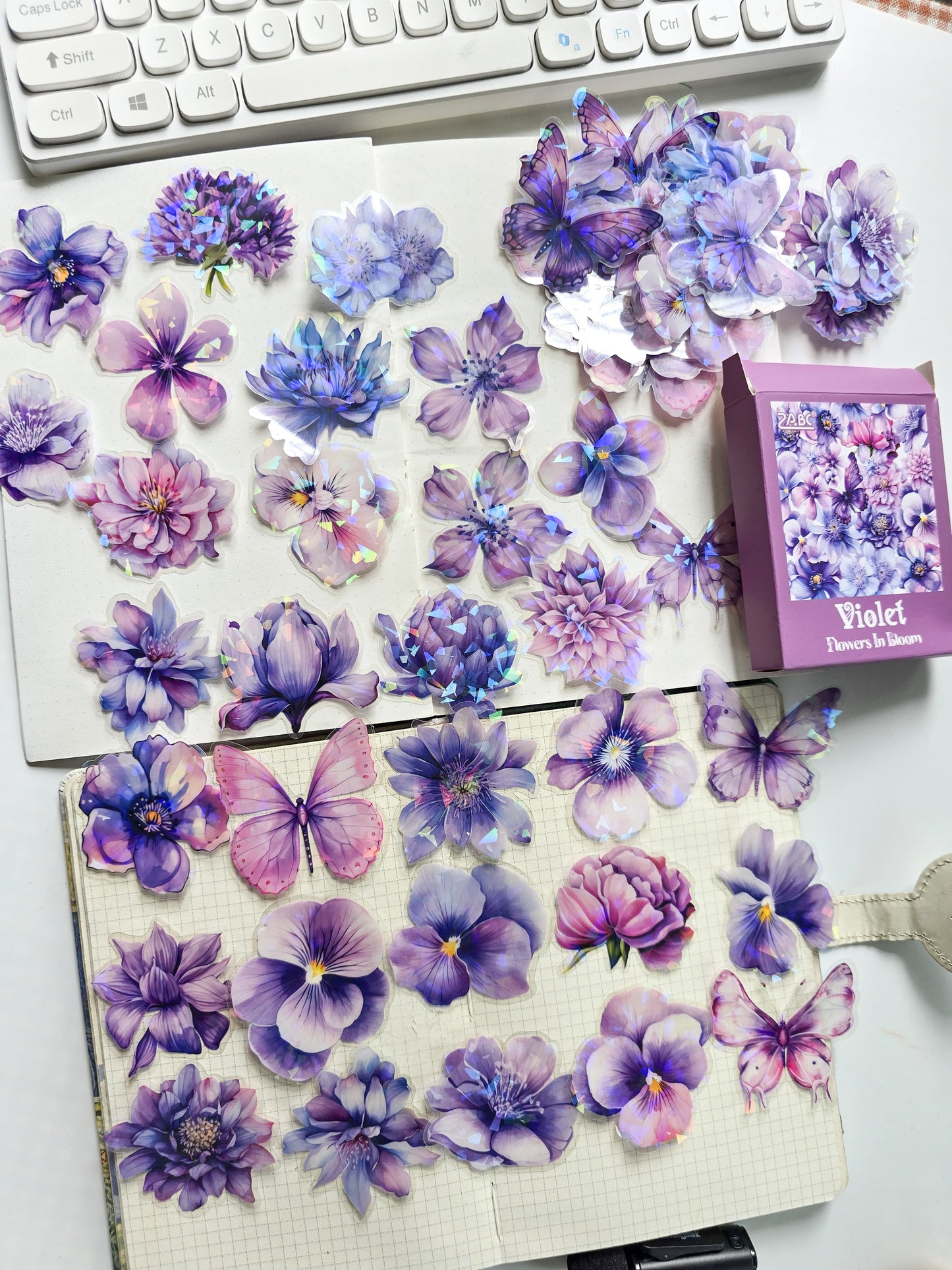 FHRY-604 | Violet Flowers In Bloom  PET Sticker  | 60pcs Sticker |