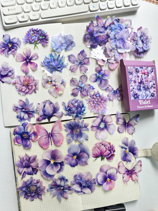 FHRY-604 | Violet Flowers In Bloom  PET Sticker  | 60pcs Sticker |