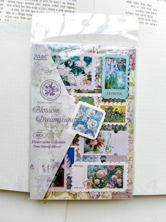 HJSGJ-601 | Blossom Dreamscape Flower Letter Collection Time Stamp Sticker Album 3pcs |100* 150mm