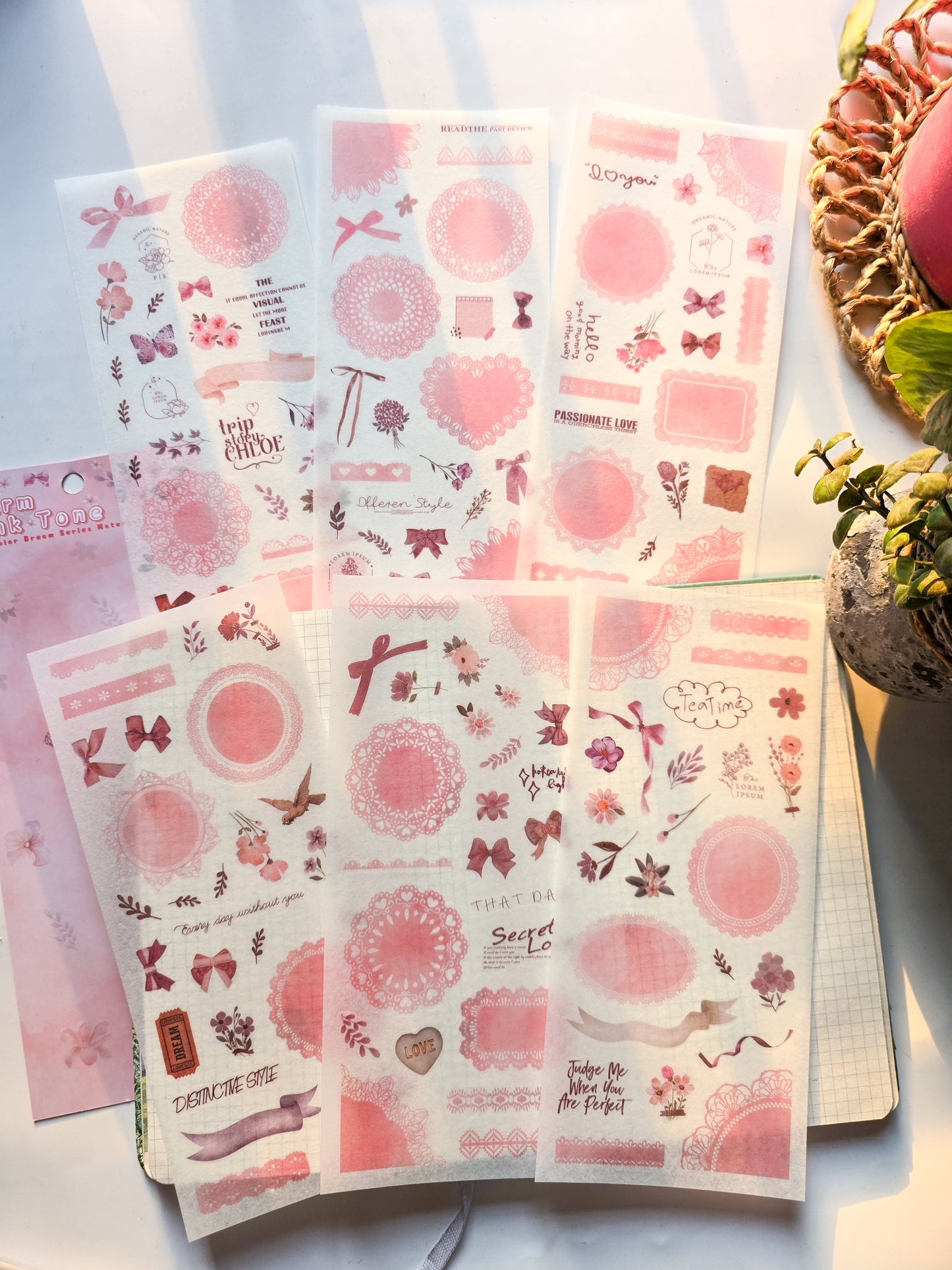 SCMJ603 - material pack watercolor dream series ins wind and paper hand curtain retro film DIY sticker | Pink