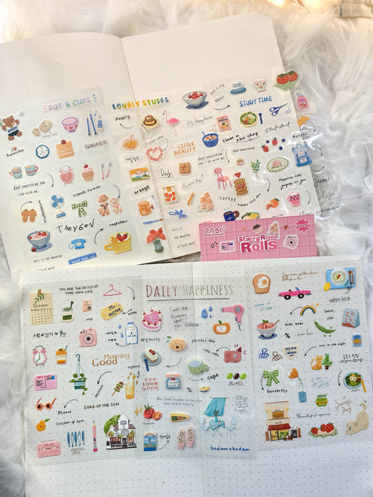 QSMJ404|G-9| Starry River Roll | Lifestyle Sticker | 6 Sticker Sheets | Precut | Pink