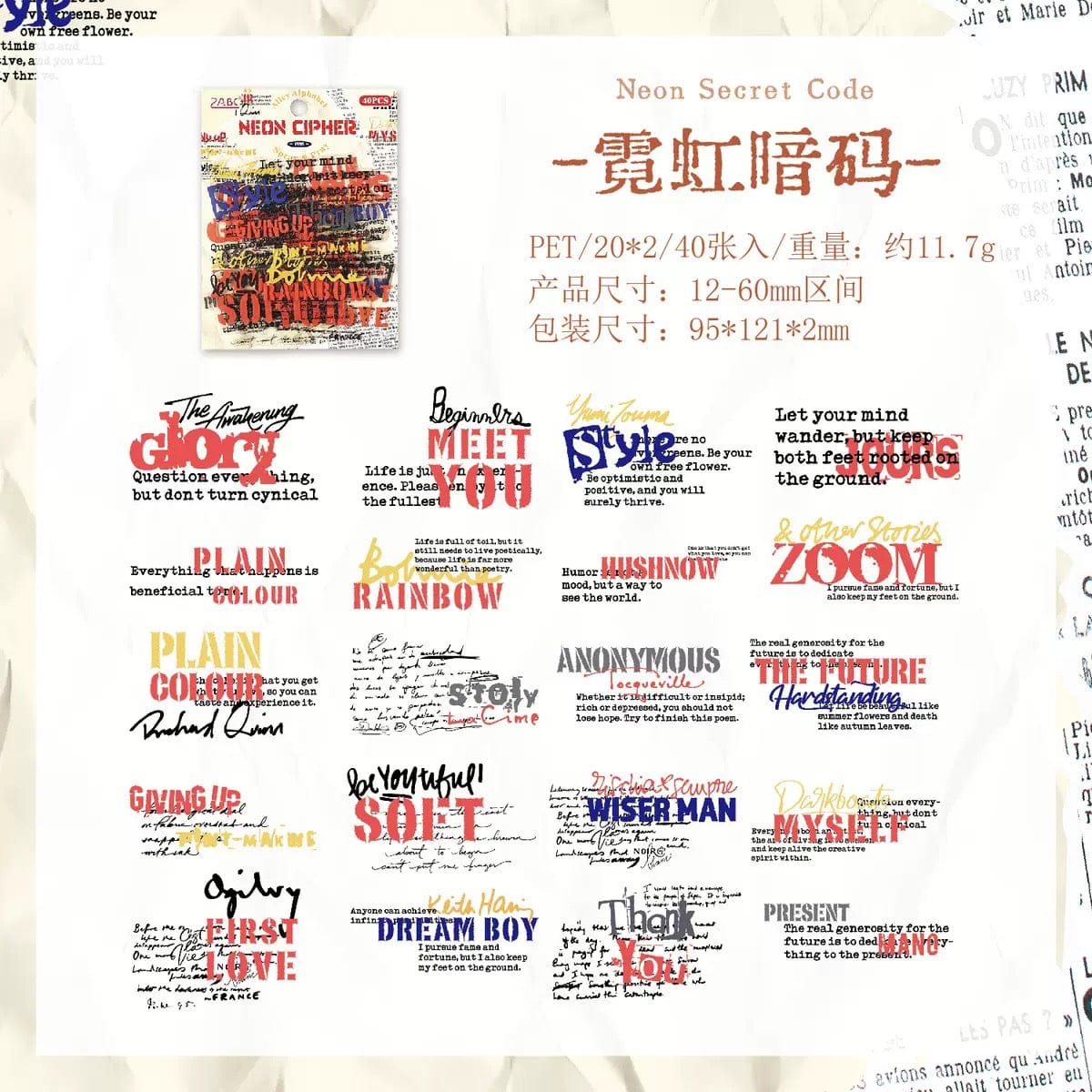 | 40Pcs English Text Theme PET Stickers |