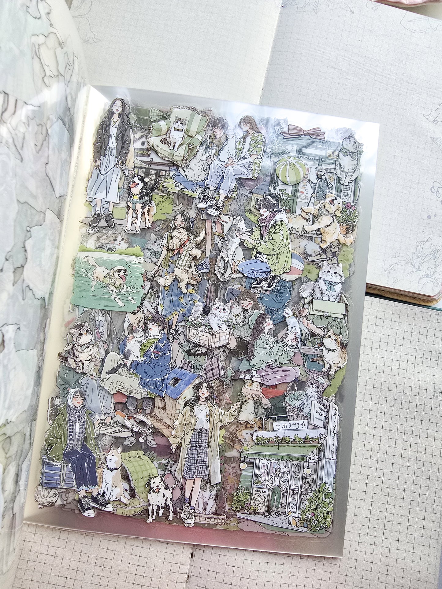 QYSHL-401 PLUSH MINT| Lifestyle Girl Pet Sticker Book| Comfortable Life Dairy Green Theme|167*235mm 20 Pcs