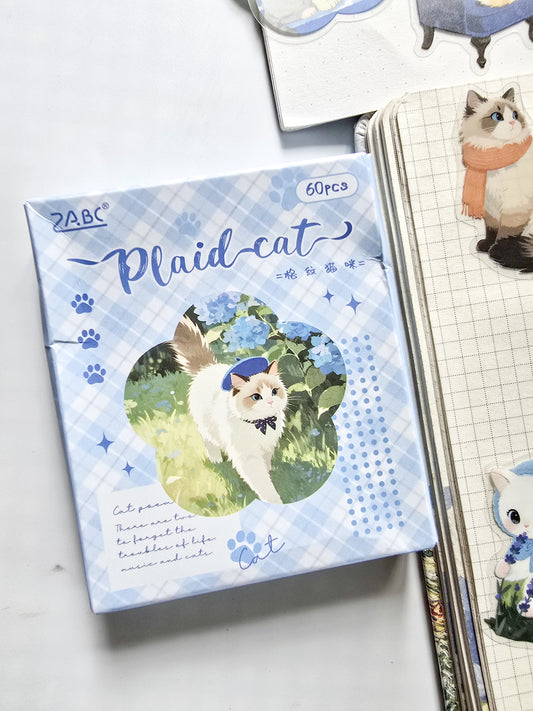 XMJR-601 | Plaid cat PET Cat STICKER |60pcs Sticker | 50*50mm