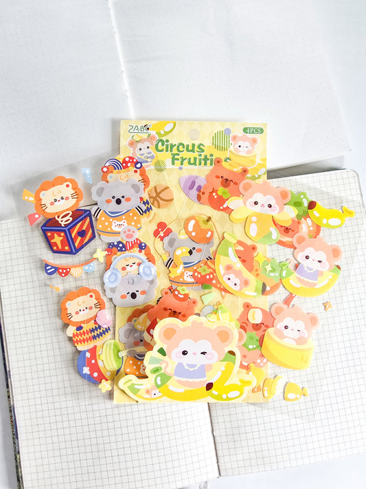 TMTY-603 | PET | Cute Sticker|Kawaii |Circus Fruites| 4 Pcs Sticker | 150*100mm
