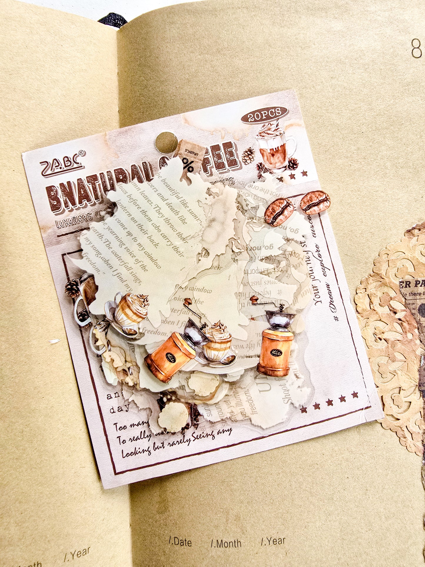 NXKJ-604 | BNATURAL COFFEE LUXURIOS COFFEE TRACE SERIES EXQUISITE STICKERS 20 PCS | 70*70mm