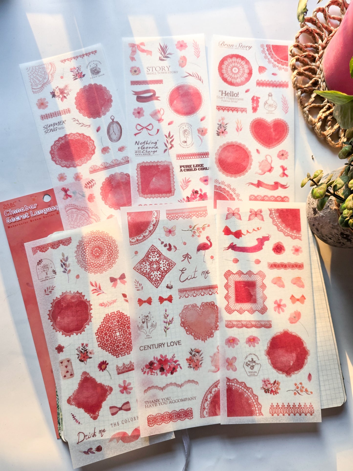 SCMJ606 - material pack watercolor dream series ins wind and paper hand curtain retro film DIY sticker | Red