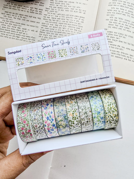 SDRT4054 | Colour Full Flowers Washi Tape Set containing 8pcs Rolls Of Decorative Masking Tape10mm×2mm×8