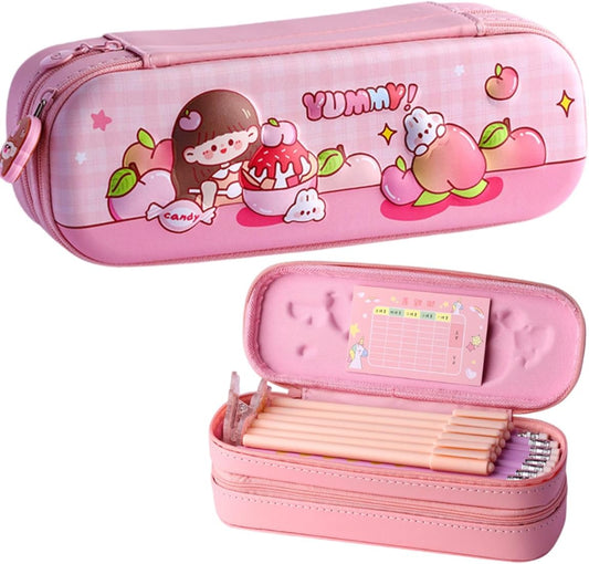 KBX-1062B |  Yummy Girl |
Double Layer Space Pencil Case,3D Cover  Pencil Zipper Pouch Bag,Compass School Kids Stylish Pen Holder Stationery Box |