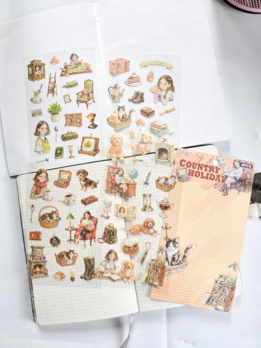 MQQL-602  |  COUNTRY HOLIDAY Girls Aesthetic PET  Sticker | 4pcs Sticker | 100*150mm