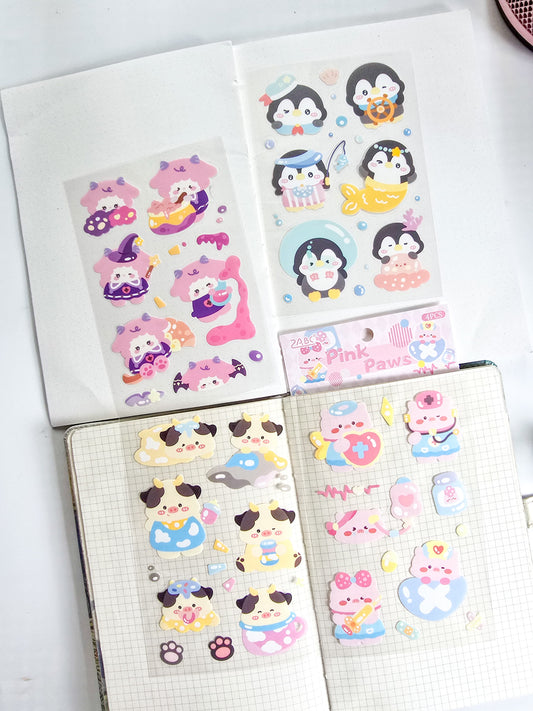 TMTY-604 | PET | Cute Sticker|Kawaii |Pink Paws| 4 Pcs Sticker | 150*100mm