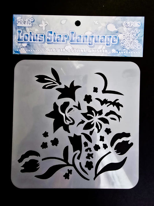 #23 HKDY-4-01 | Lotus Star Language Stencil | Flower Outline Whisper Stencil |