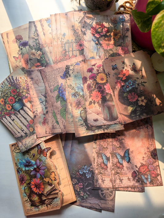 JLMB601 - material paper banana Lin Mobo series retro floral theme diy sticky material 30 sheets into