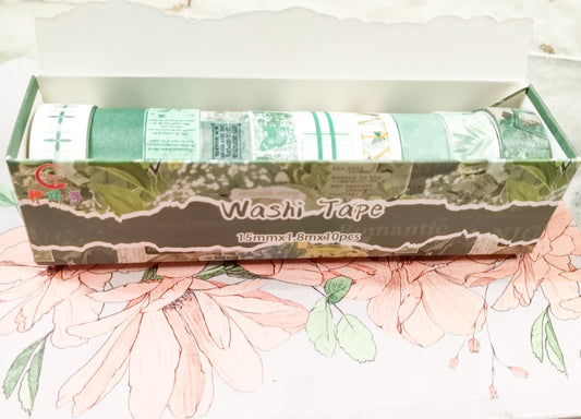 Yhk600C Vintage Washi Tape Set Of 10 Green 2m