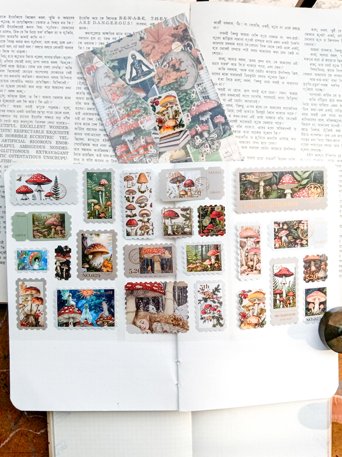 HJSGJ-605 |Mushroom Grove Ble Flower Letter Collection Time Stamp Sticker Album 3pcs |100* 150mm