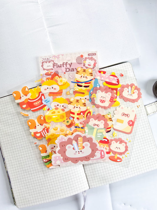 TMTY-606| PET | Cute Sticker|Kawaii |Fluffy Days | 4 Pcs Sticker | 150*100mm