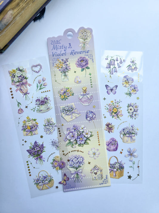 XYHX-402 | Misty Violet Reverie flower Asthetic| PET |Sticker | 150*60mm