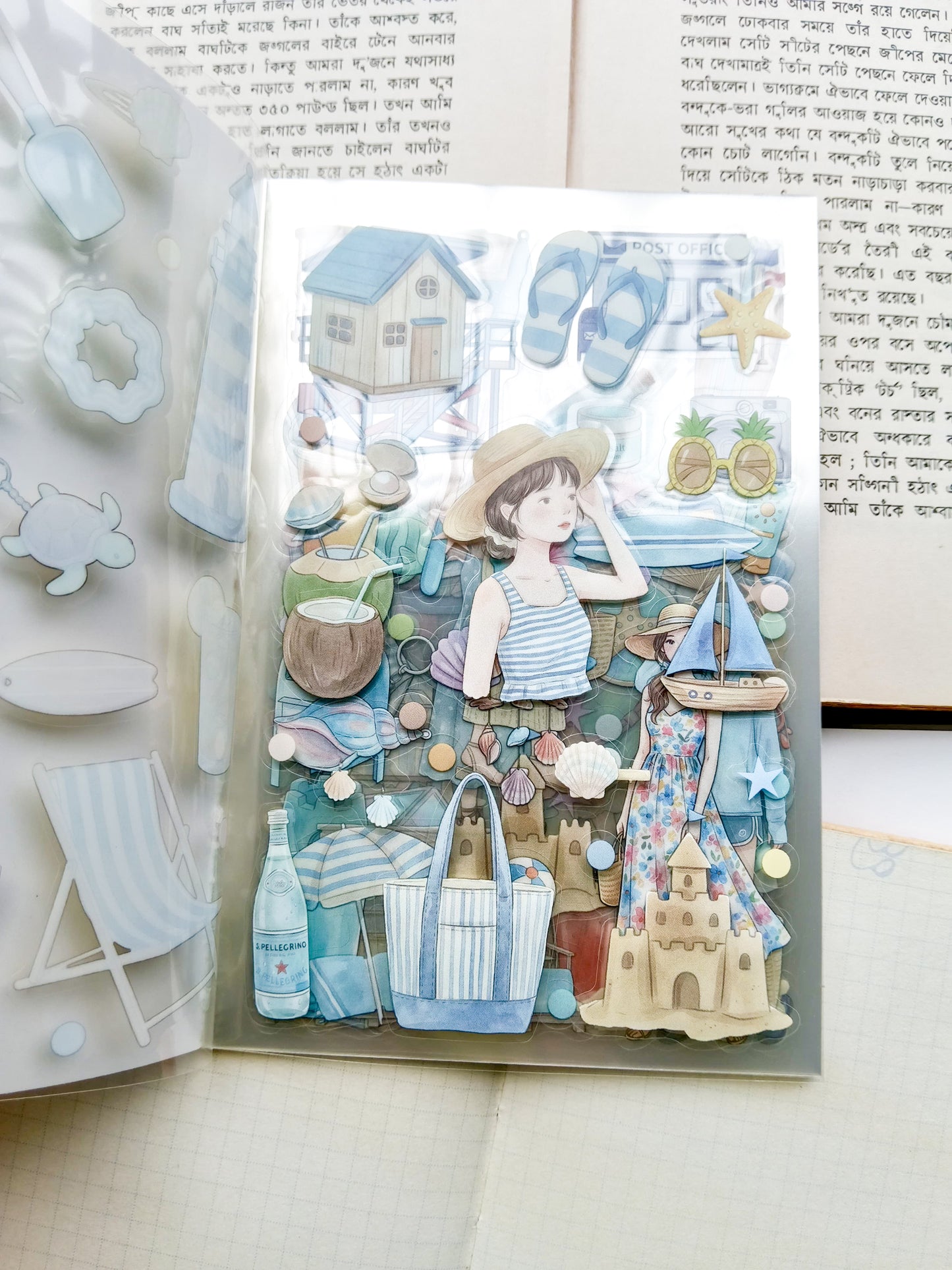 RJMH-401 | Sea Wind Aesthetic Sticker Book  Blue Coastal Cafe Illustration And Over 400 Decorative 20Pcs | 150* 100mm