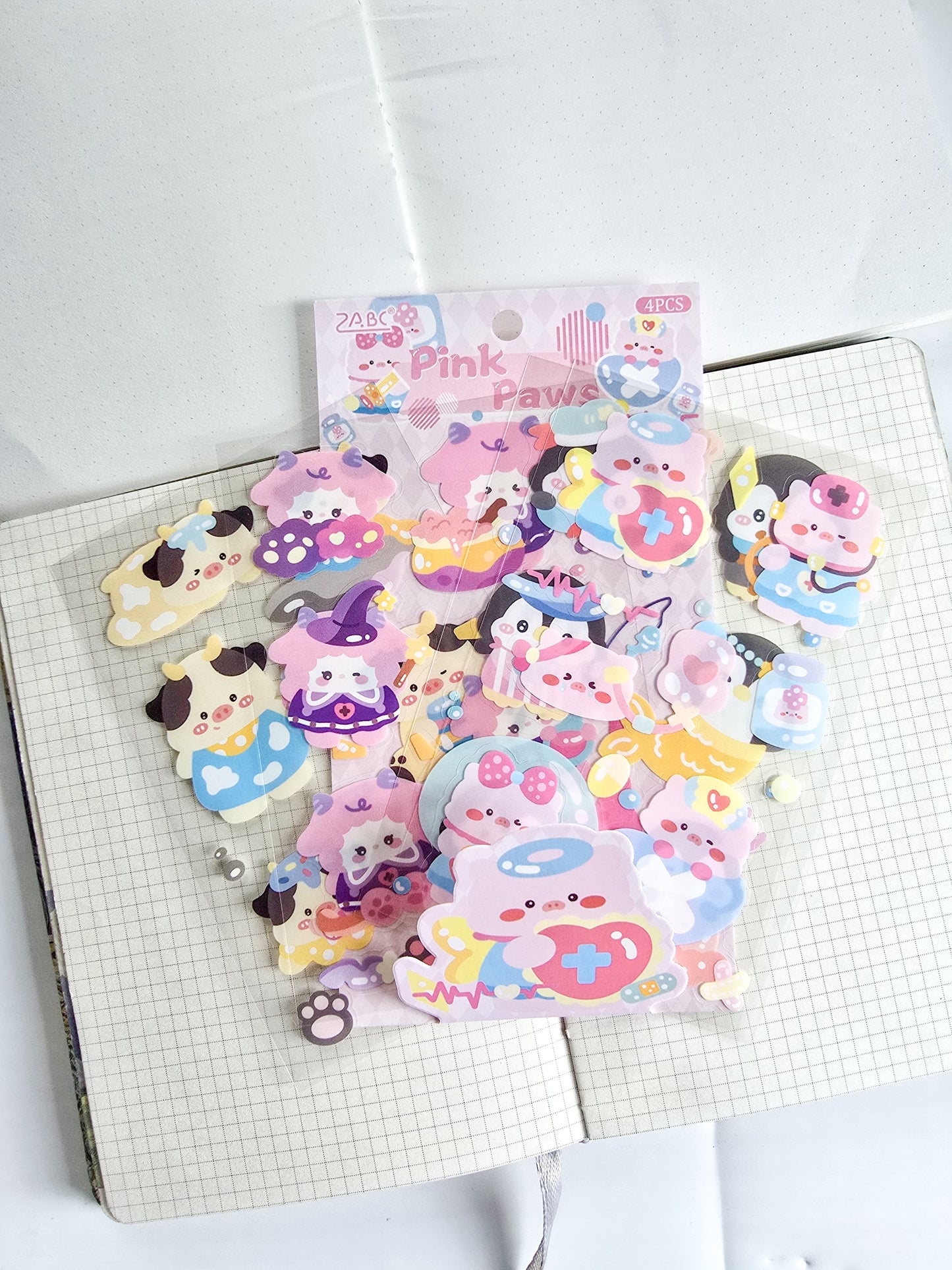 TMTY-604 | PET | Cute Sticker|Kawaii |Pink Paws| 4 Pcs Sticker | 150*100mm