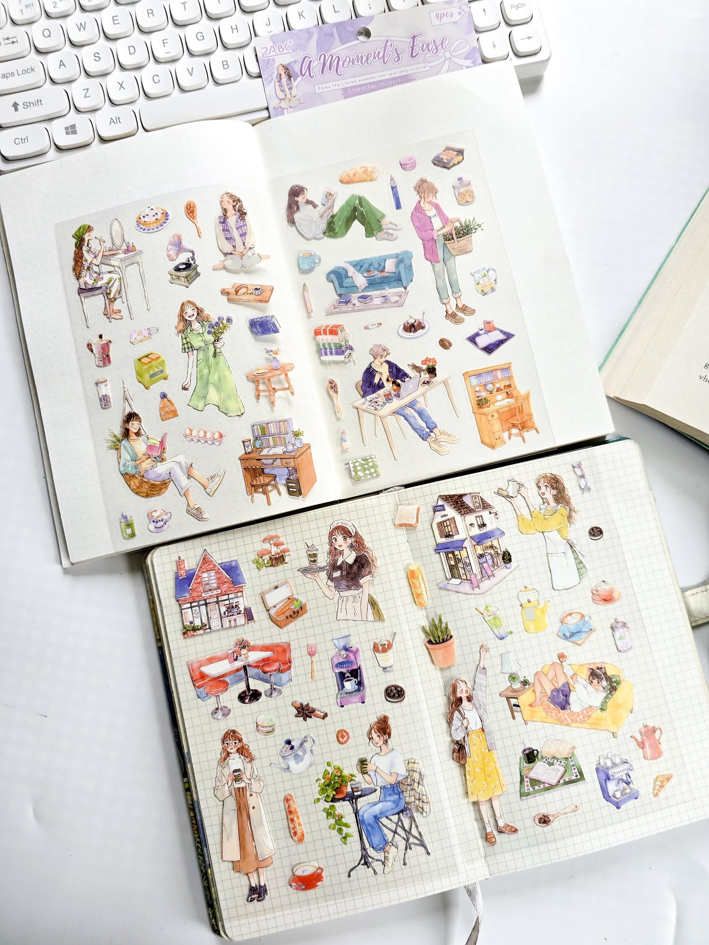 QWSGJ-602 |A Moment's Ease Stickers Come In A 4-Sheet pack Featuring Cozy, Aesthetic Lifestyle Illustrations | 115*178mm