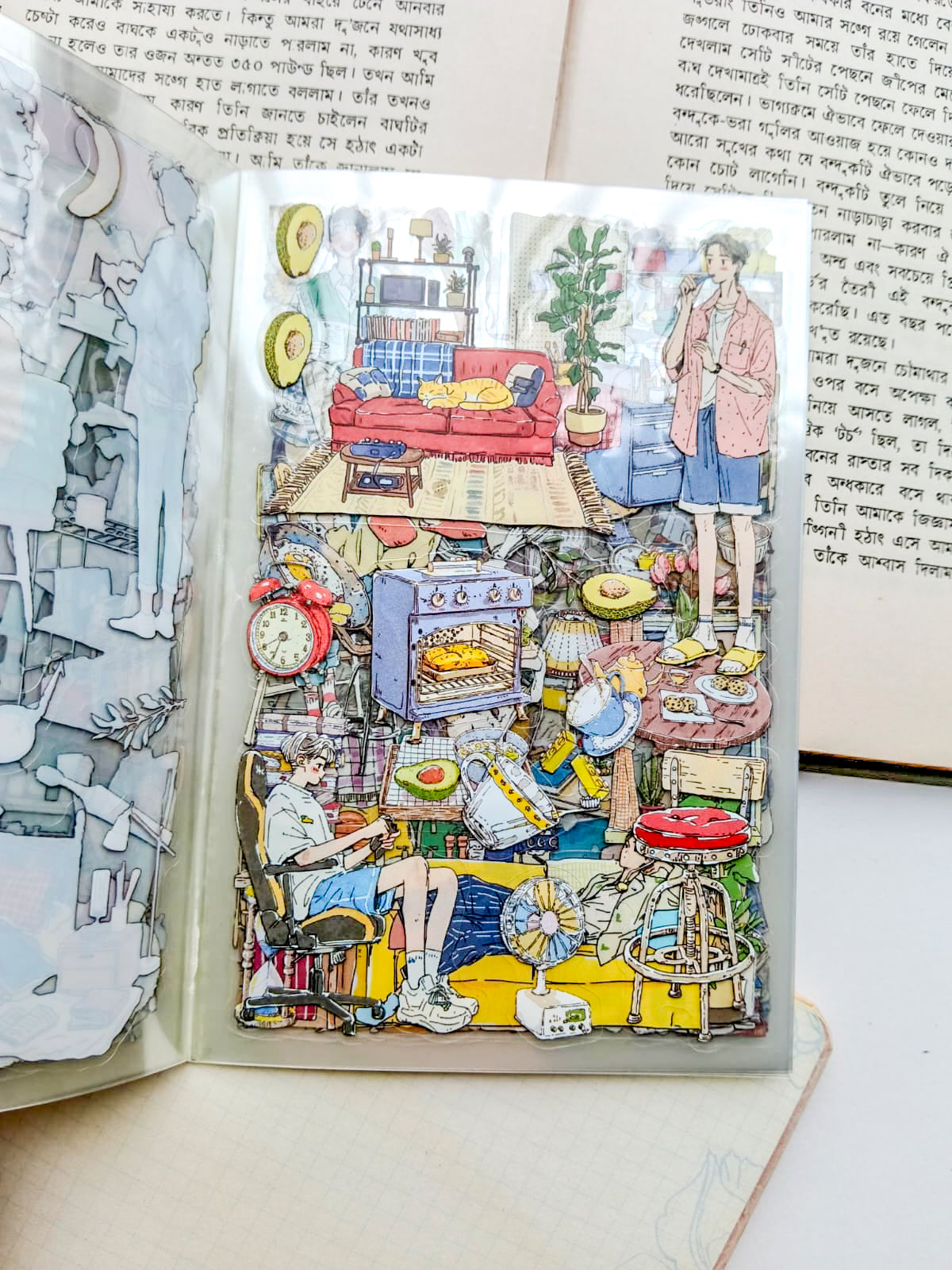 SHBJL-404 | Half A Day Off Character Sticker Book Over 400 Aesthetic PET Sticker daily-life themed | 100* 150mm 20Pcs