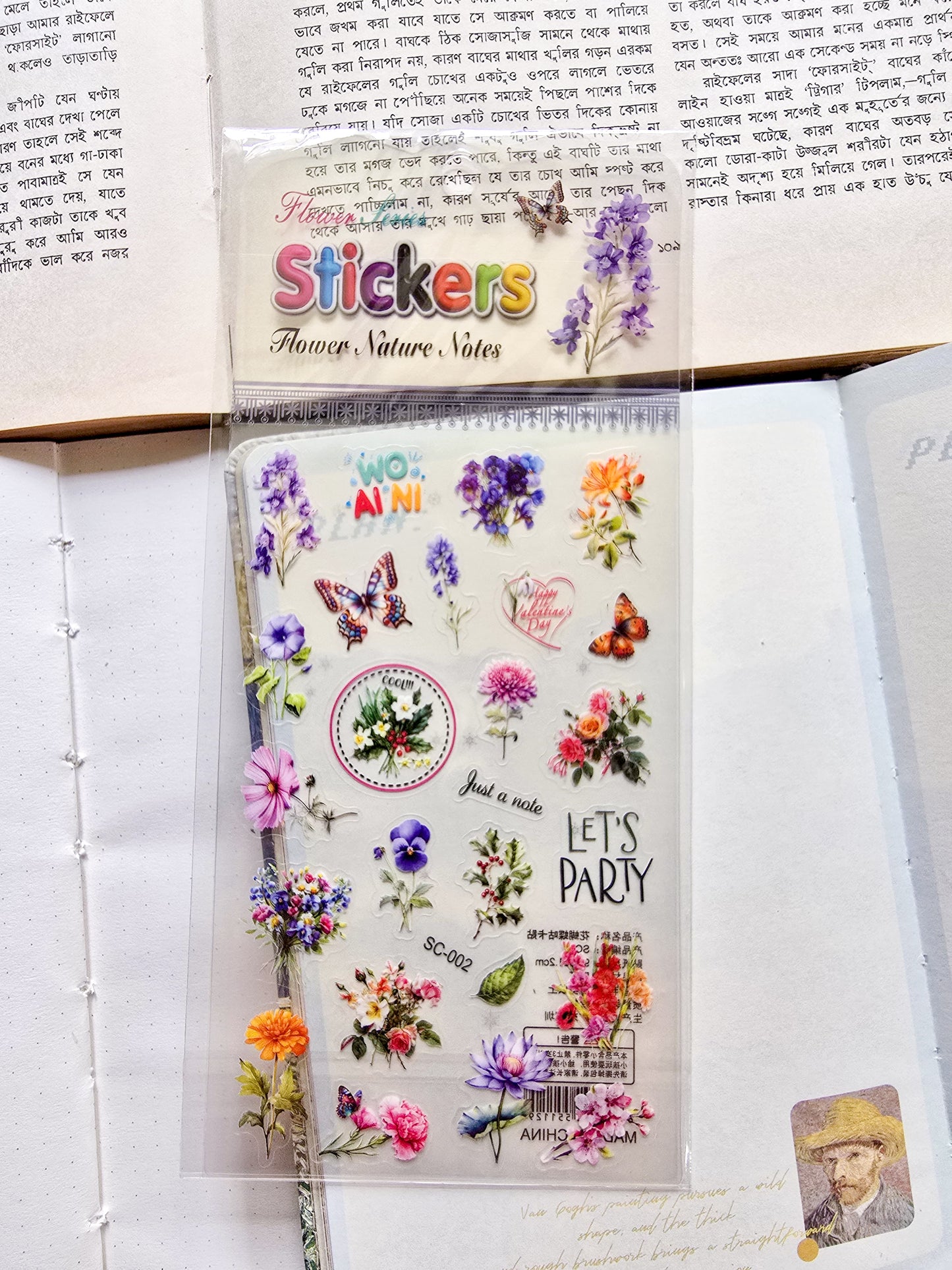 SC-002 | Flower Nature Notes 1pcs Transparent PET Sticker | 9.3×21.2cm