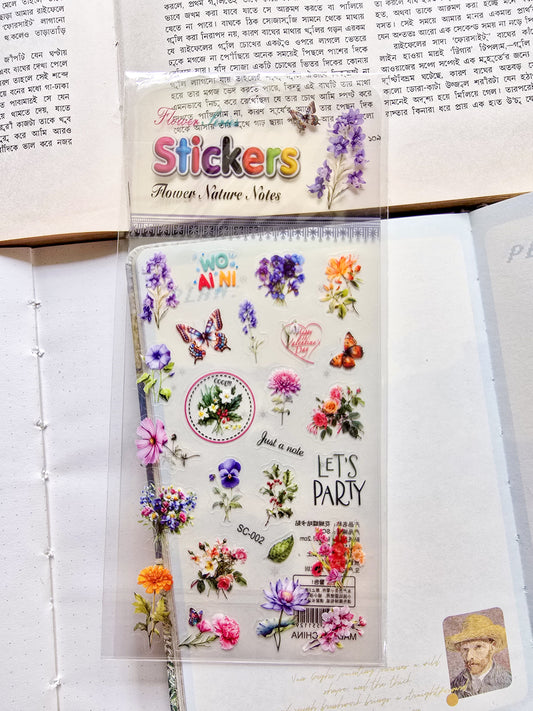 SC-002 | Flower Nature Notes 1pcs Transparent PET Sticker | 9.3×21.2cm