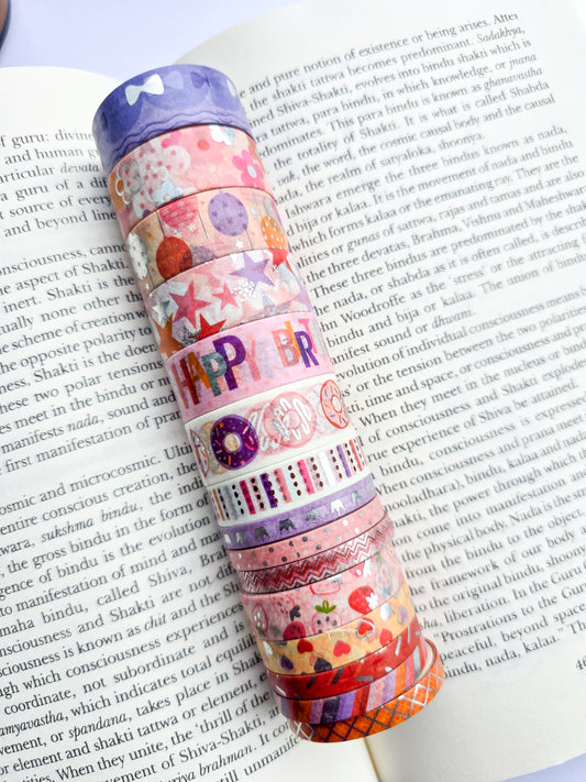 MG7836D | Happy Birthday Washi Tape | 15pcs Washi Tape Set | 30mm | 2 mtr