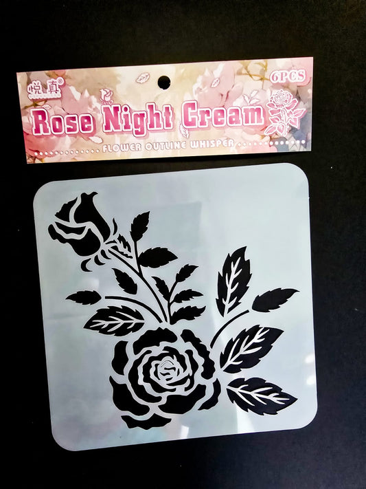 #5 HKDY-4-04 | Rose Night Cream Stencil | Flower Outline Whisper Stencil |