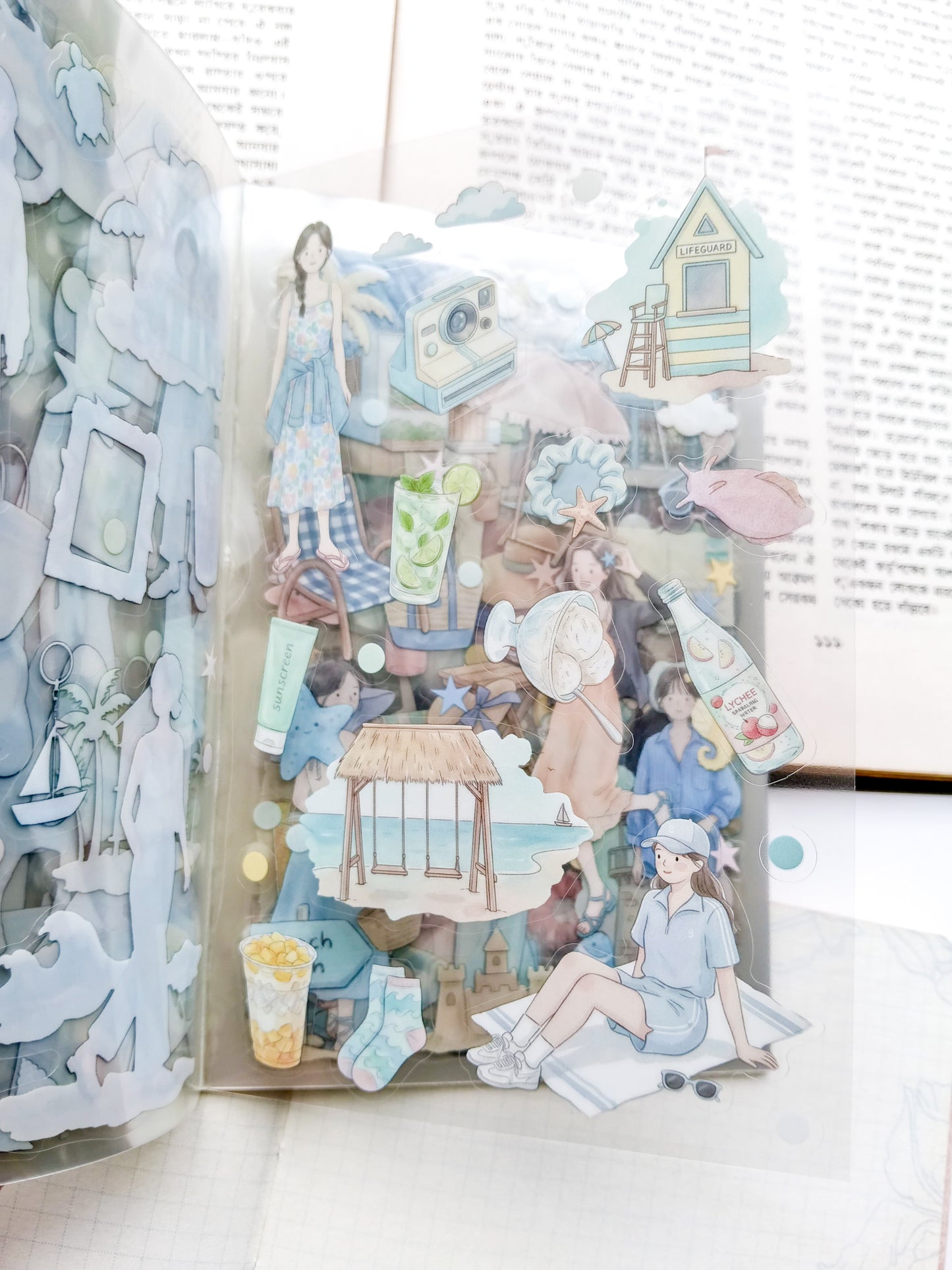 RJMH-401 | Sea Wind Aesthetic Sticker Book  Blue Coastal Cafe Illustration And Over 400 Decorative 20Pcs | 150* 100mm