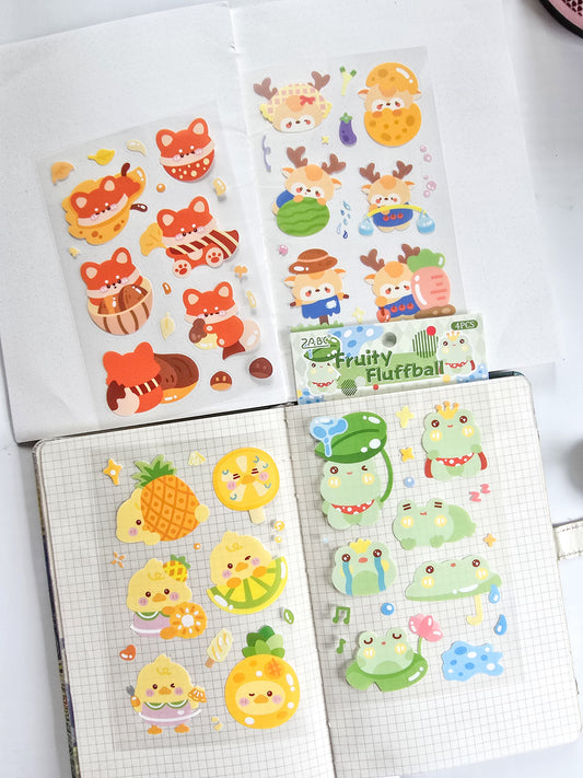 TMTY-605 | PET | Cute Sticker|Kawaii |Fruity Fluffball| 4 Pcs Sticker | 150*100mm