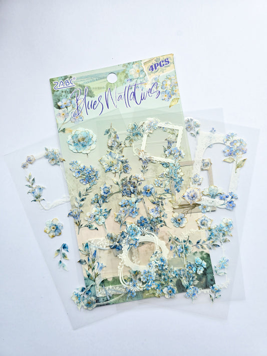 KJHY-602 | Blues Wallations | PET |  Watercolour Flower Asthetic sticker | 100* 150mm