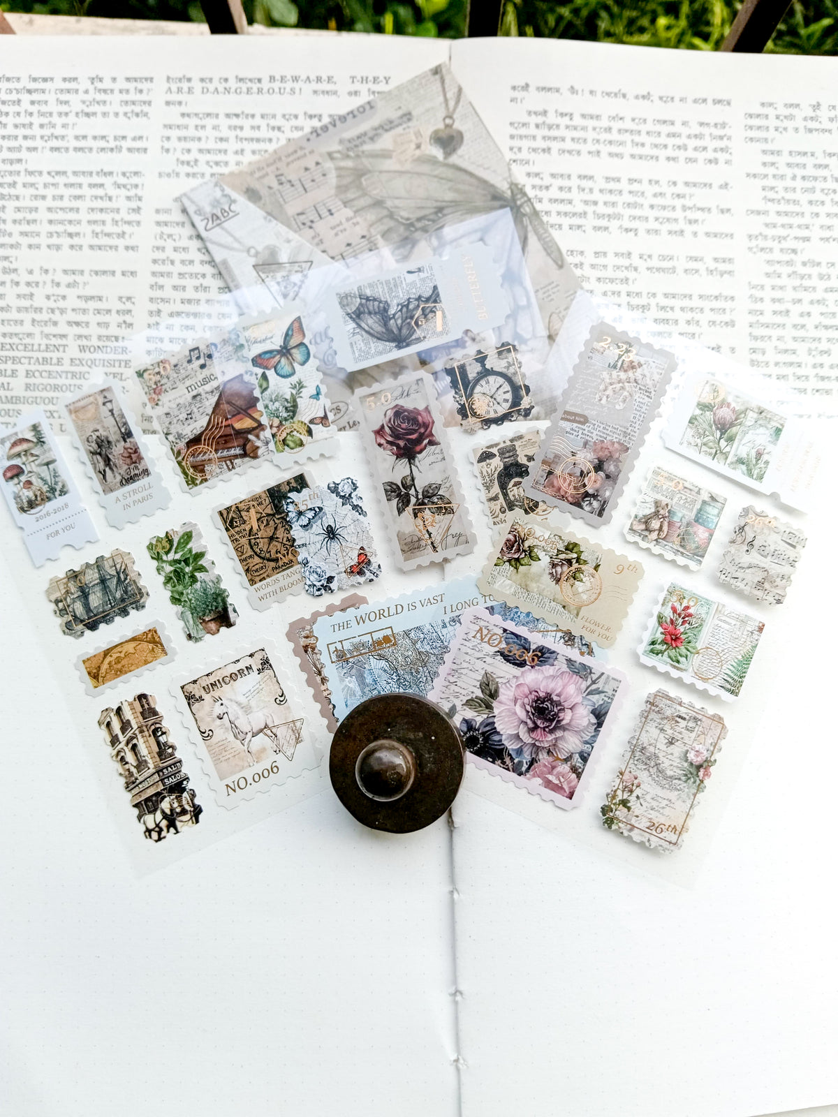 HJSGJ-604 |Vintage & Blooms Flower Letter Collection Time Stamp Sticker Album 3pcs |100* 150mm